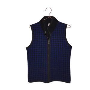 KEREN hart blue and black houndstooth wool full-zip vest size medium